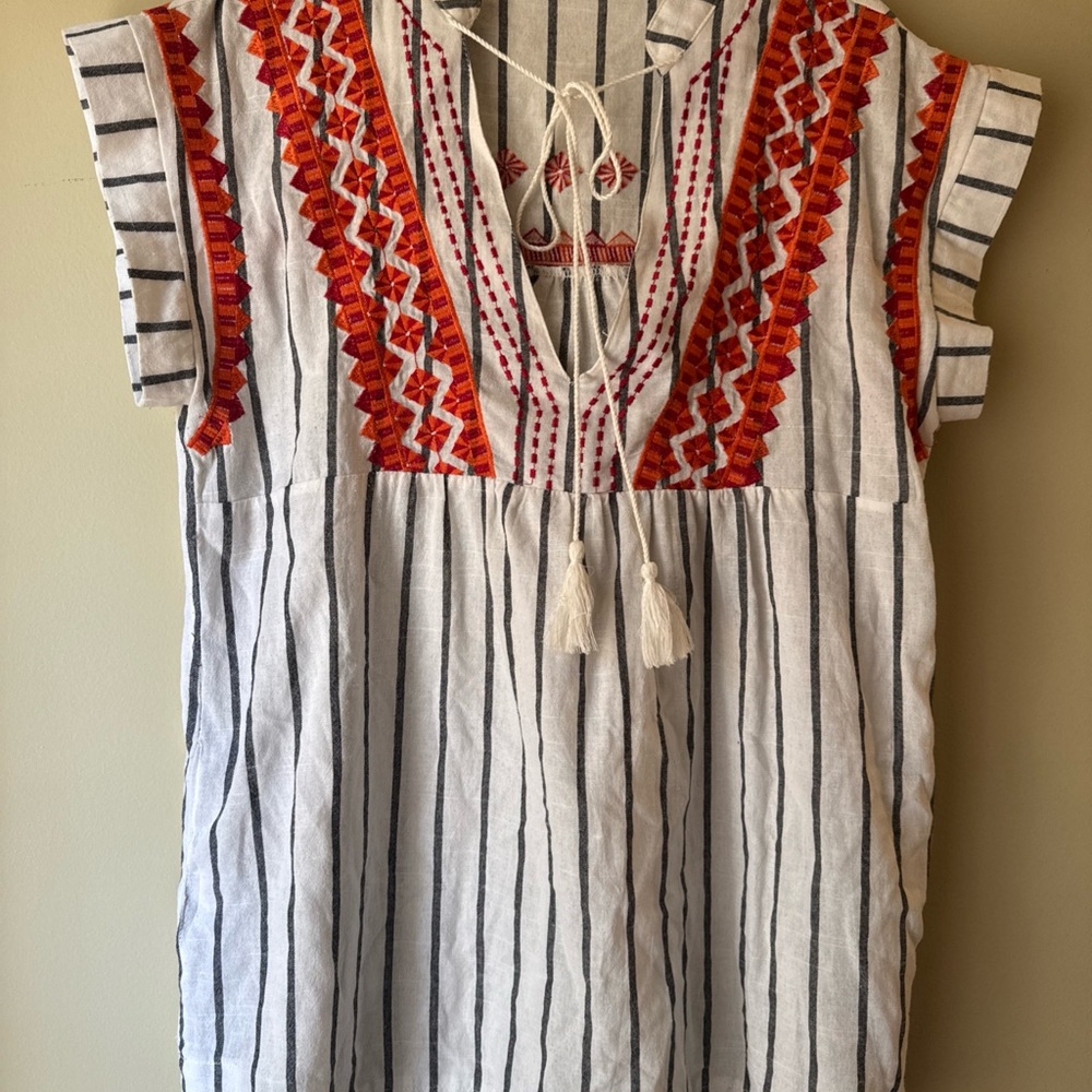 Embroidered Striped Women's Top - Red and White